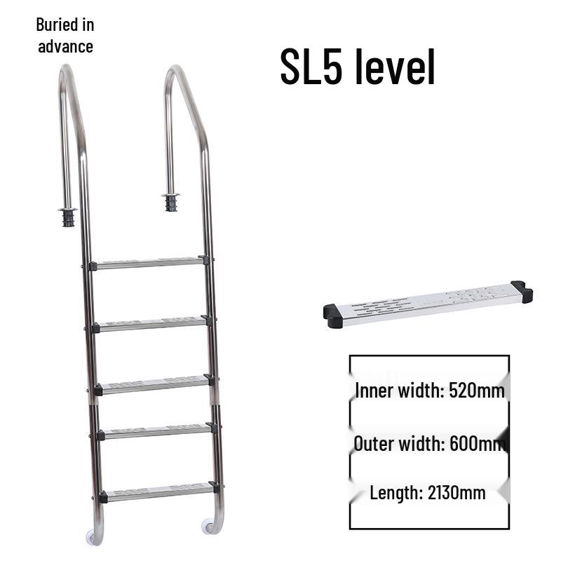 304 Stainless Steel Swimming Pool Ladder with Thickened Handrail and Pedal
