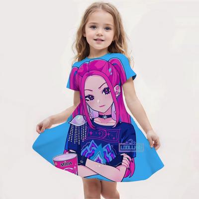 Kpop Dämonenjäger Kleid Lässig Mädchen Sommer Kpop Dämonenjäger Niedliches Muster 3D Gedruckt Kinder Mädchen Niedliches Kleid