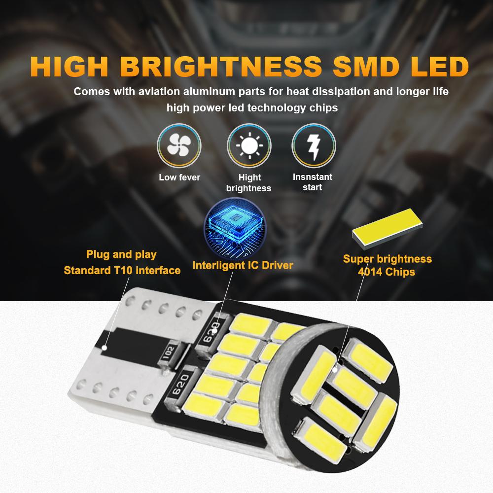 Canbus W5W Led T10 LED Bulbs 4014 SMD for Car Parking Position Lights Interior Map Dome Reading License Plate Signal Lamps Auto Bulbs 7