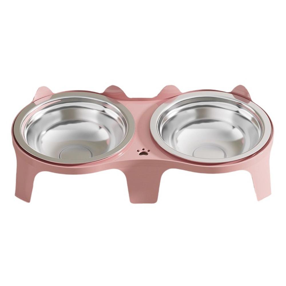 Stainless Steel Pet Double Feeder Bowl Anti-Tip Large Capacity Slow Feeder Bowl Non-Skid Base No Spill Elevated Pet Bowl розовый