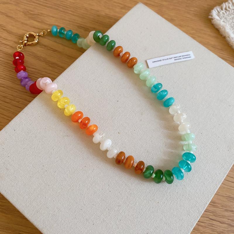 Bohemian Colorful Acrylic Beads Choker Necklace For Women Fashion Statement Clavicle Chain Aesthetic Y2K Neck Jewelry