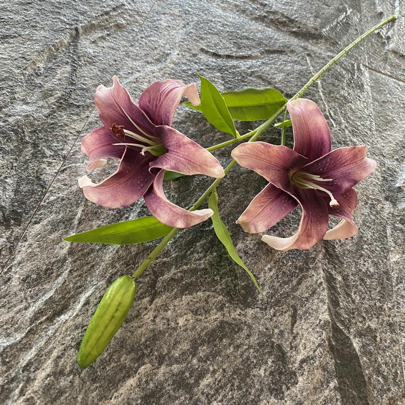 Long Pu Threehead Lily Artificial Flower Decor For Home And Photography Displays