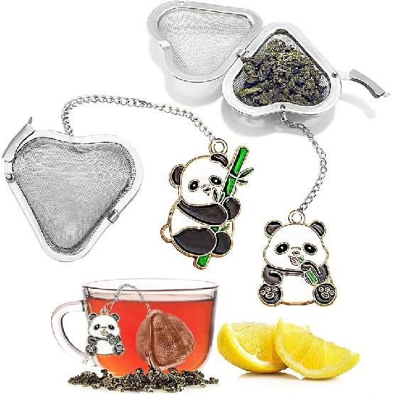 2 pcs tea infuser loose tea strainer, heart shaped stainless steel loose leaf tea infuser tea ball, cute pendant tea ball set tea gifts for tea 2 cute pandas