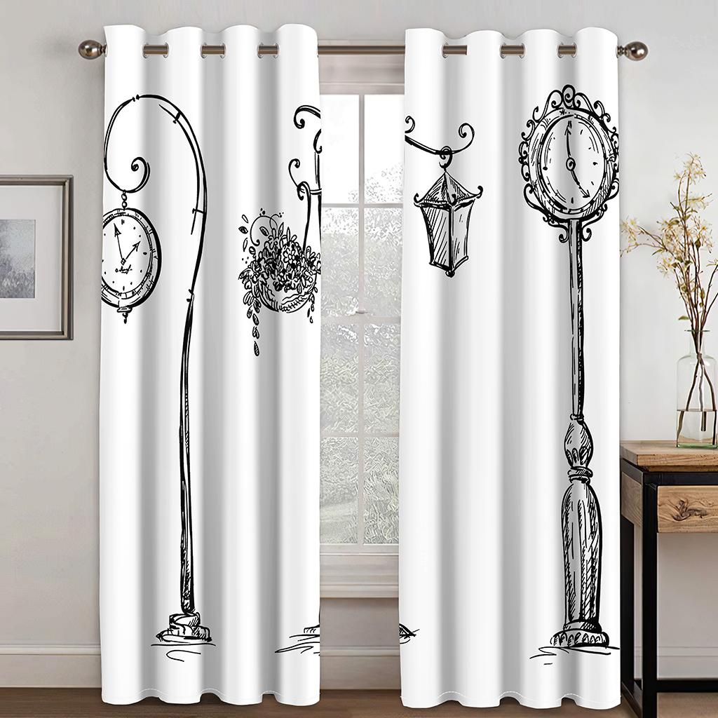 Antikke gjenstander Klokker Nøkler og kjeder Steampunk-inspirasjoner Illustrasjon Gardiner Stue Soverom Vindusgardiner Sett med 2 paneler