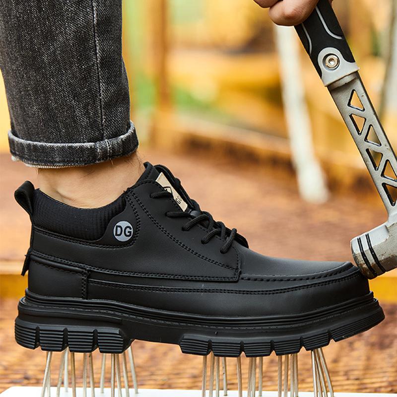 Schwarze Lederstiefel Herrenschuhe Arbeitsstiefel Stahlkappenschuhe Sicherheitsstiefel Durchtrittsicher Unzerstörbare Schuhe Sicherheit