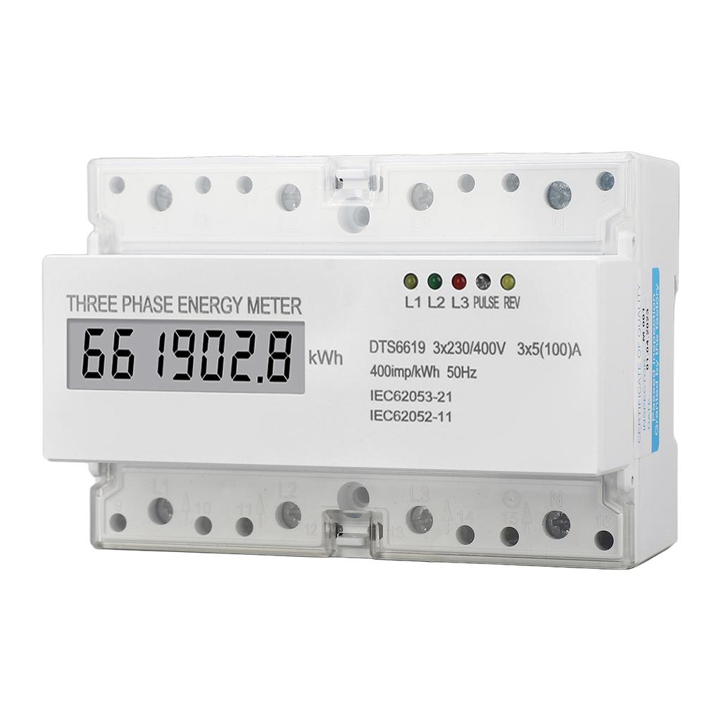 3-Phasen-Energiezähler DIN-Schienenmontage Stromverbrauchsmonitor LCD-Stromzähler 230 V 400 V 5 bis 10