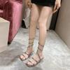 Fashion Snake Print Med Heels Sandals Women 2024 Summer Silver Crystal Ankle Strap Gladiator Shoes Woman Square Toe Clear Heel Sandalias
