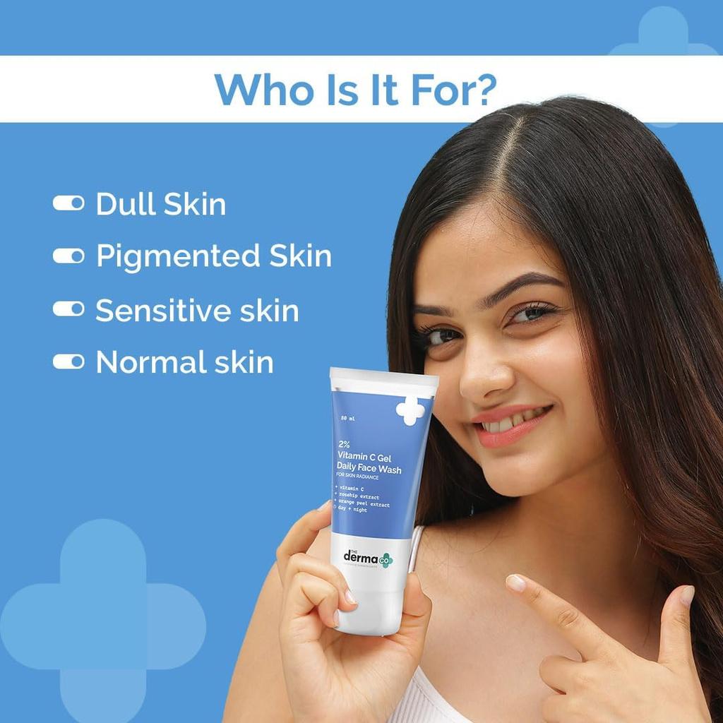 The Derma Co 2 Prozent Vitamin C Gel Tägliche Gesichtswäsche für strahlende Haut Aufhellender Reiniger für alle Hauttypen 80 ml