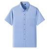 Camisa Masculina de Verão Não Amassa Anti-Rugas Casual de Negócios Cor Sólida Elástica Lisa Manga Curta Trabalho Social