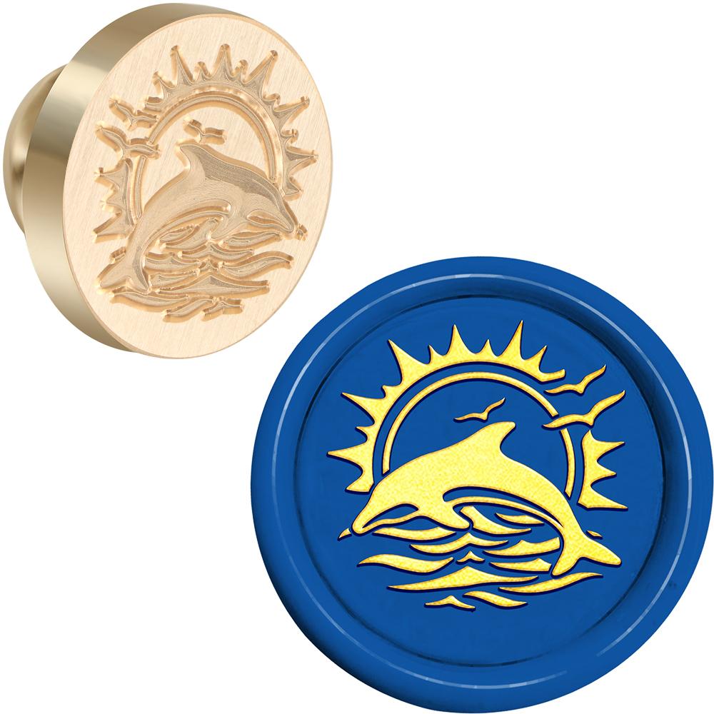 Marine Life Theme Wax Seal Stamp Retro Sealing Wax Stamp Dolphin, Wave Pattern Removable Brass Head for Envelope Card Package