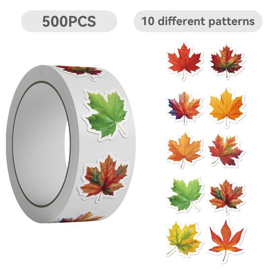 500 Pcs Fall Maple Leaves Stickers Self Adhesive Label Stickers Roll Autumn Leaves Decals for Thanksgiving Harvest Envelope Journal Scrapbook Decor