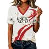 Dames V-hals T-shirt met Korte Mouwen en Letterprint voor Casual Dagelijks Gebruik
