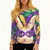 Women's Fashion Casual Slit Hem Round Neck Long Sleeve Loose Printed T-Shirt Top