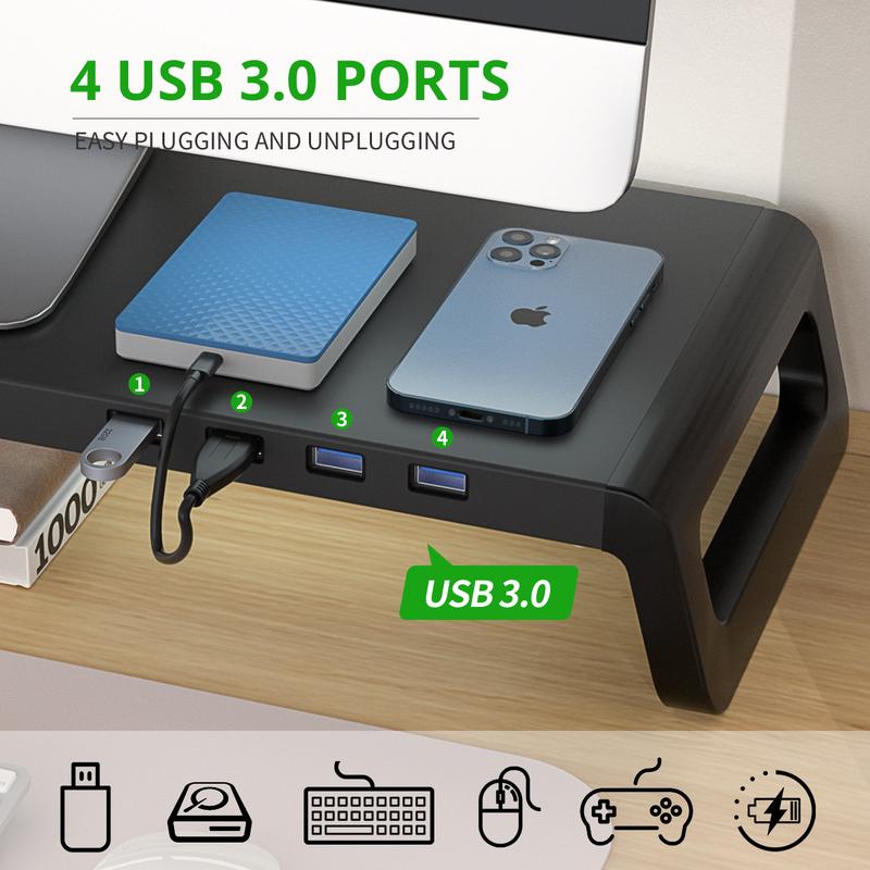 Monitor Stand Riser without or with USB3.0 Hub Computer Monitor Stands Desk Shelf PC Accessories Support Monitor Black
