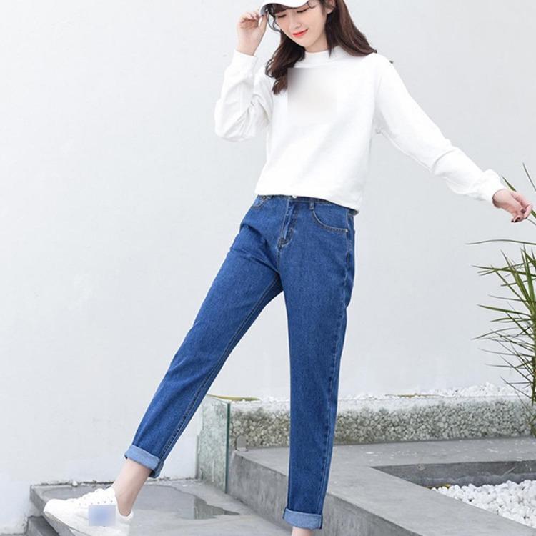 Plus Size Women High Waist Mom Jeans Harem Pants Black White