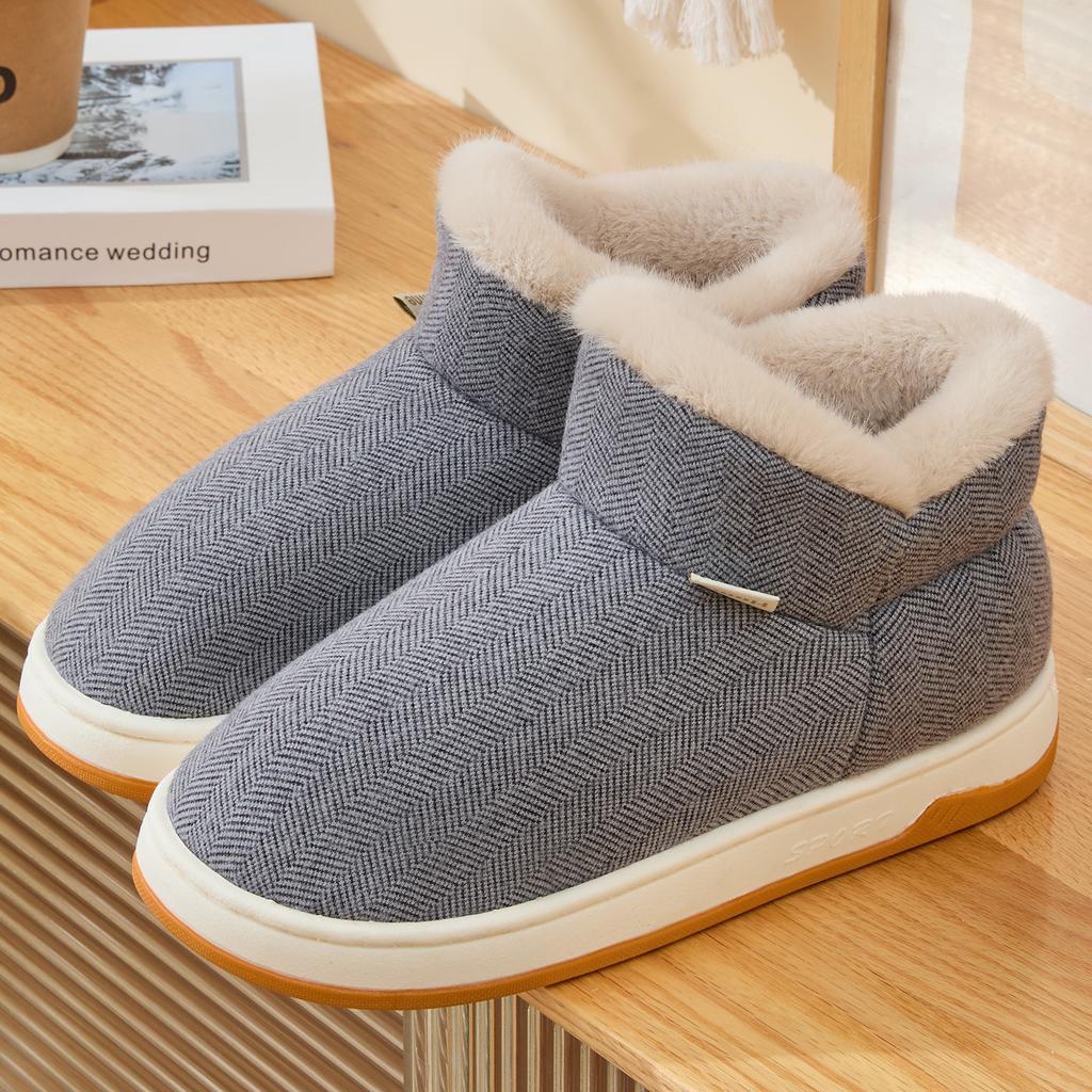 Winter Women Cotton Slippers Plush Warm Thick Bottom Slides Breathable Soft Non-slip Slippers Indoor Outdoor Men Casual Slippers
