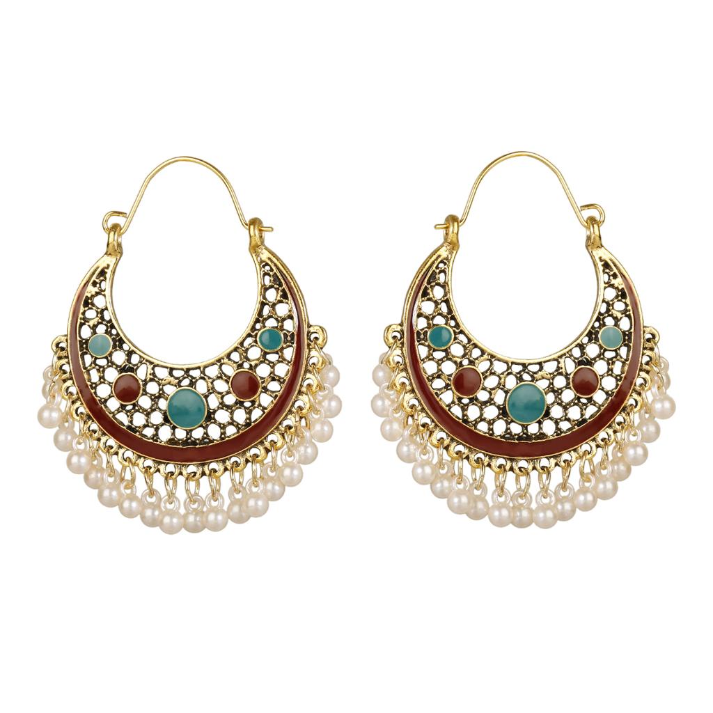 Indian Jhumka Zircon Vintage Bell Tassel Earring Boho Antique Ethnic copper Plated Drop Hanging Earrings For Women Pendientes