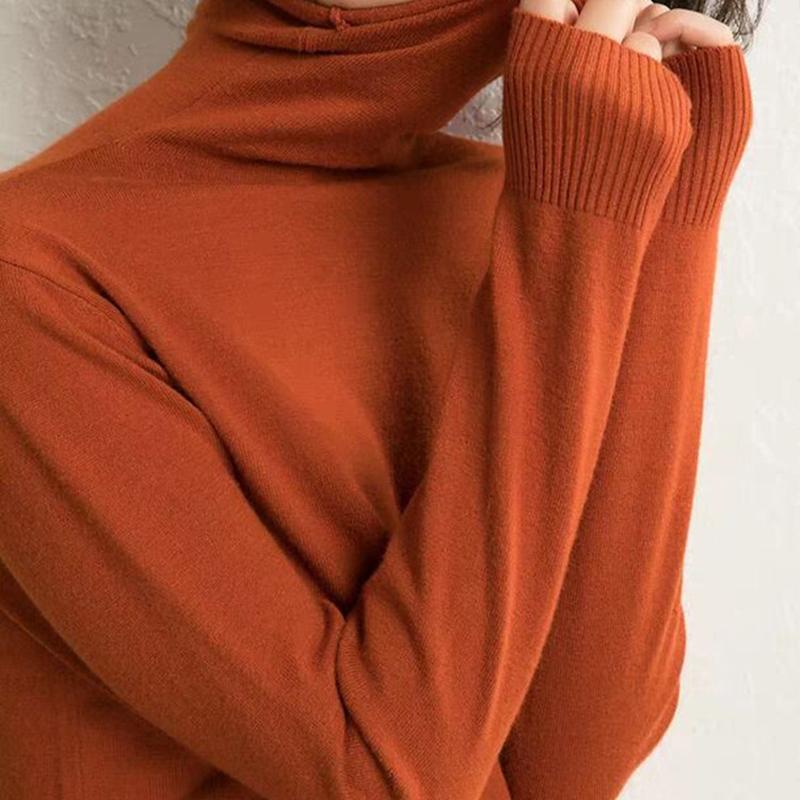 Turtleneck Knit Sweater Women's Fall and Winter Versatile Solid Color Pullover Lady Slim Base Simple Tops