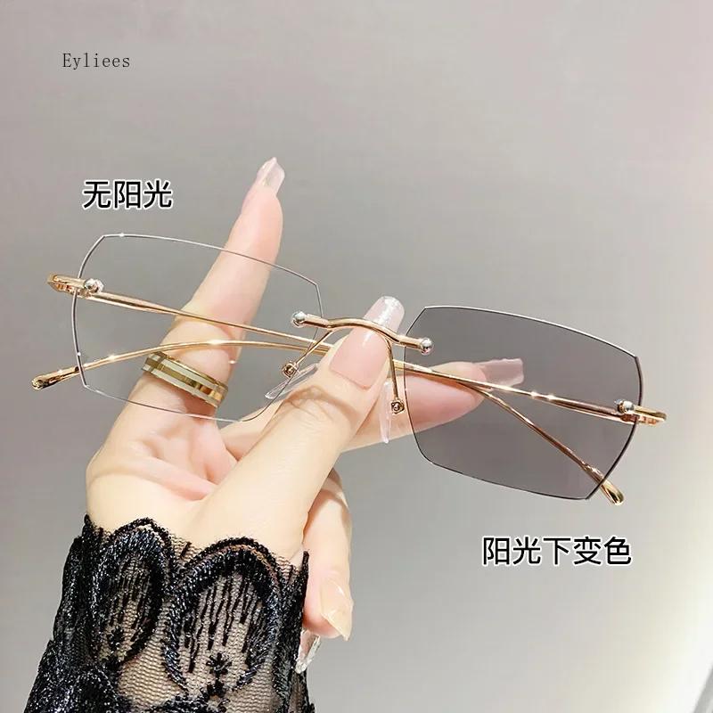 

Умные фотохромные очки для близорукости для улицы для женщин и мужчин, безободковые, с защитой от синего света, готовые, с бриллиантовой огранкой, диоптрии 0