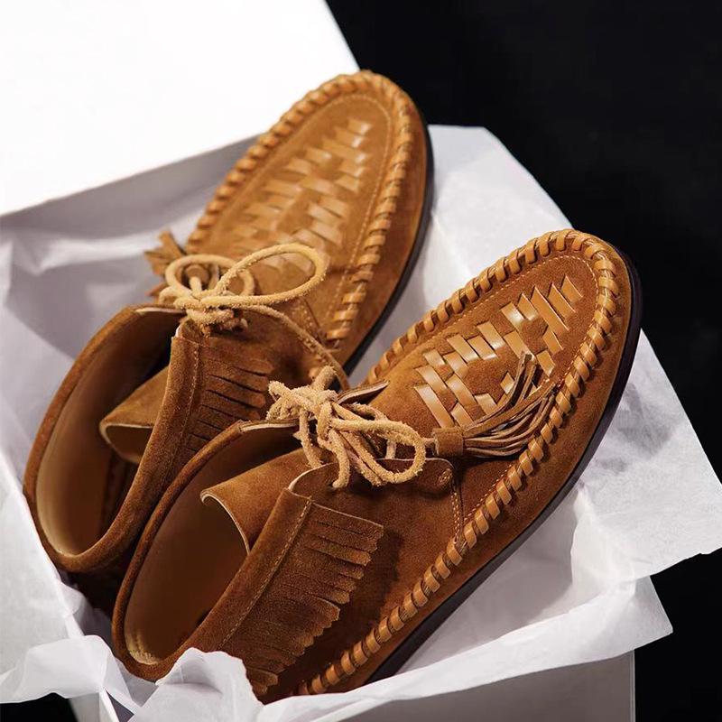 High-end Autumn and Winter New Martin Boots Round Head Retro Flat Bottom Strap Low Tube Versatile Breathable Soft Bottom Fringed Boots