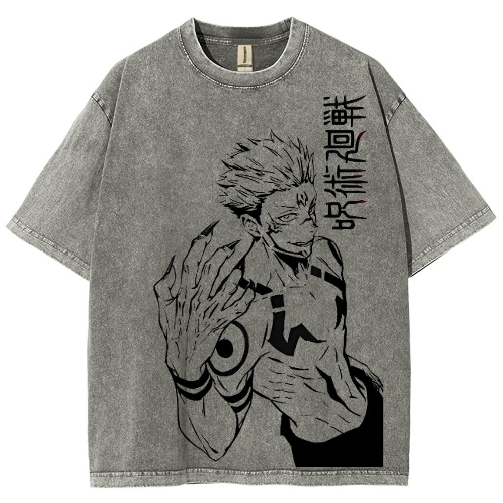 Japanese Anime Style Anime Male Lead Print Women's T-Shirt Oversized Wash Retro Short Sleeve Fashion Design Street