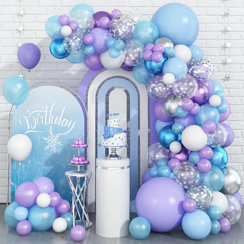 

Ice and Snow Balloon Arch Set, Light Blue Purple White Balloon Garland with Silver Confetti Balloon, Metallic Blu Other
