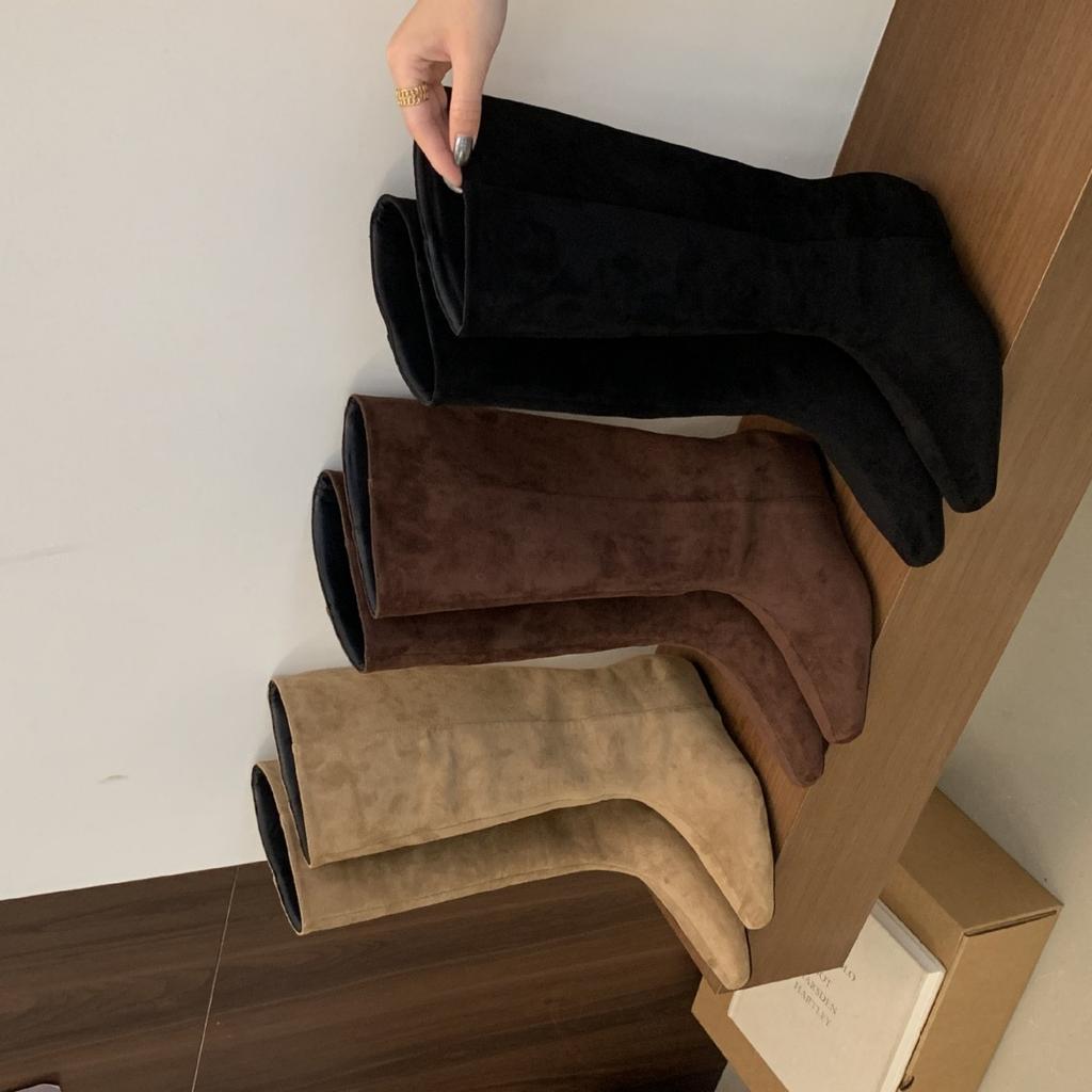 2025 Autumn and Winter New Square Head Tall Tube Inner Slope Heel Suede Thin Boots But Knee Knight Women's Boots
