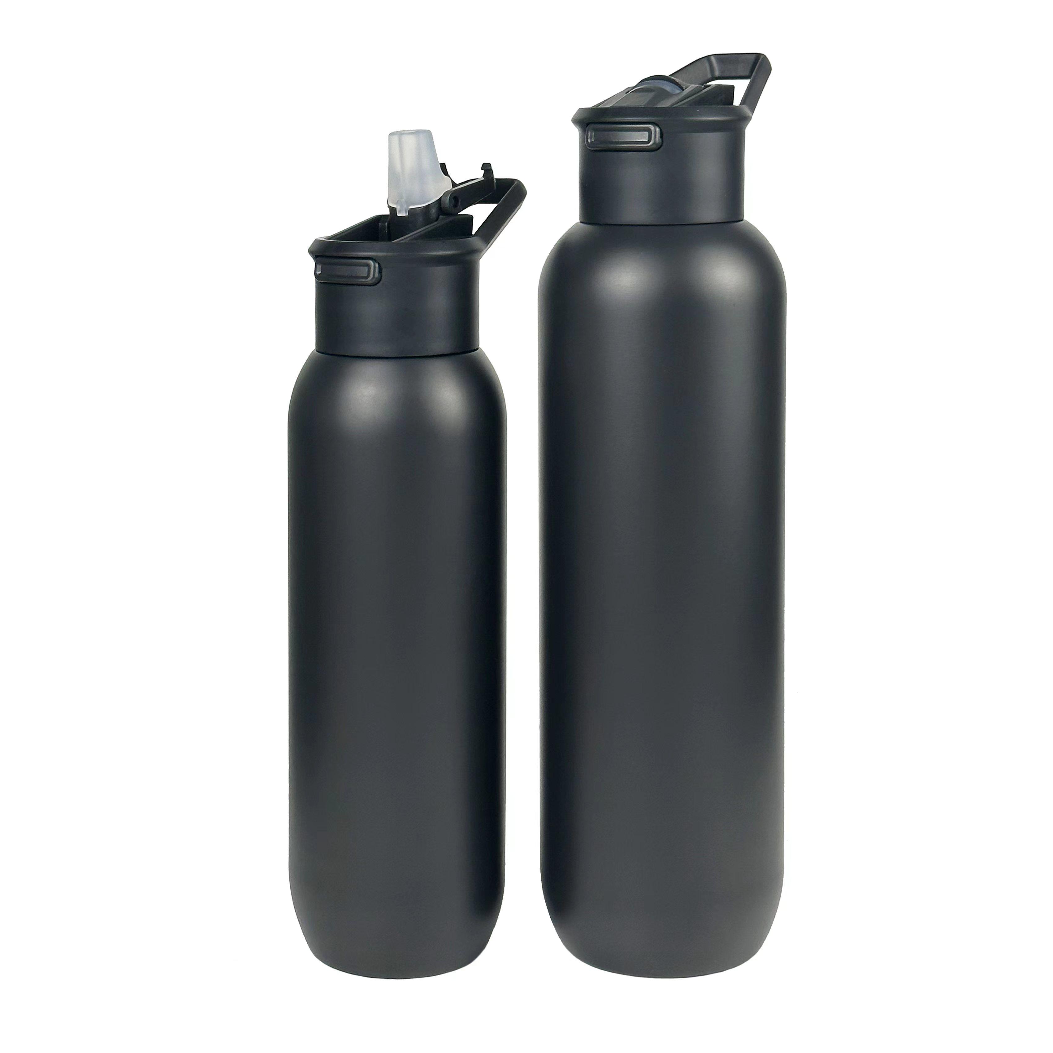 Rowey Large Capacity 600ml 1000ml Sports Water Bottle 304 Stainless Steel Cup Portable Straw Mugs 600ml чёрный