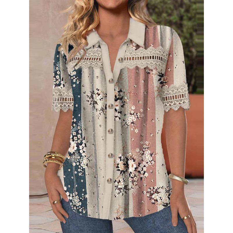 IHUASU Women's Fashion Casual Short Sleeve POLO Neck Blouses & Shirts