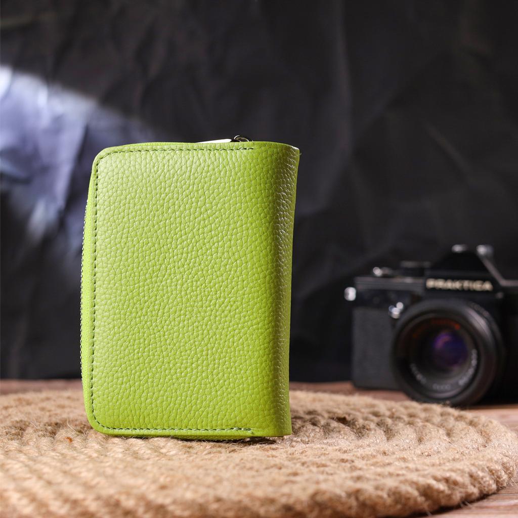 Vertical Bright Women's Purse with a Coin Holder with a Zipper Made of Genuine Leather Flotar CANPELLINI Wallet 21603 Light Green