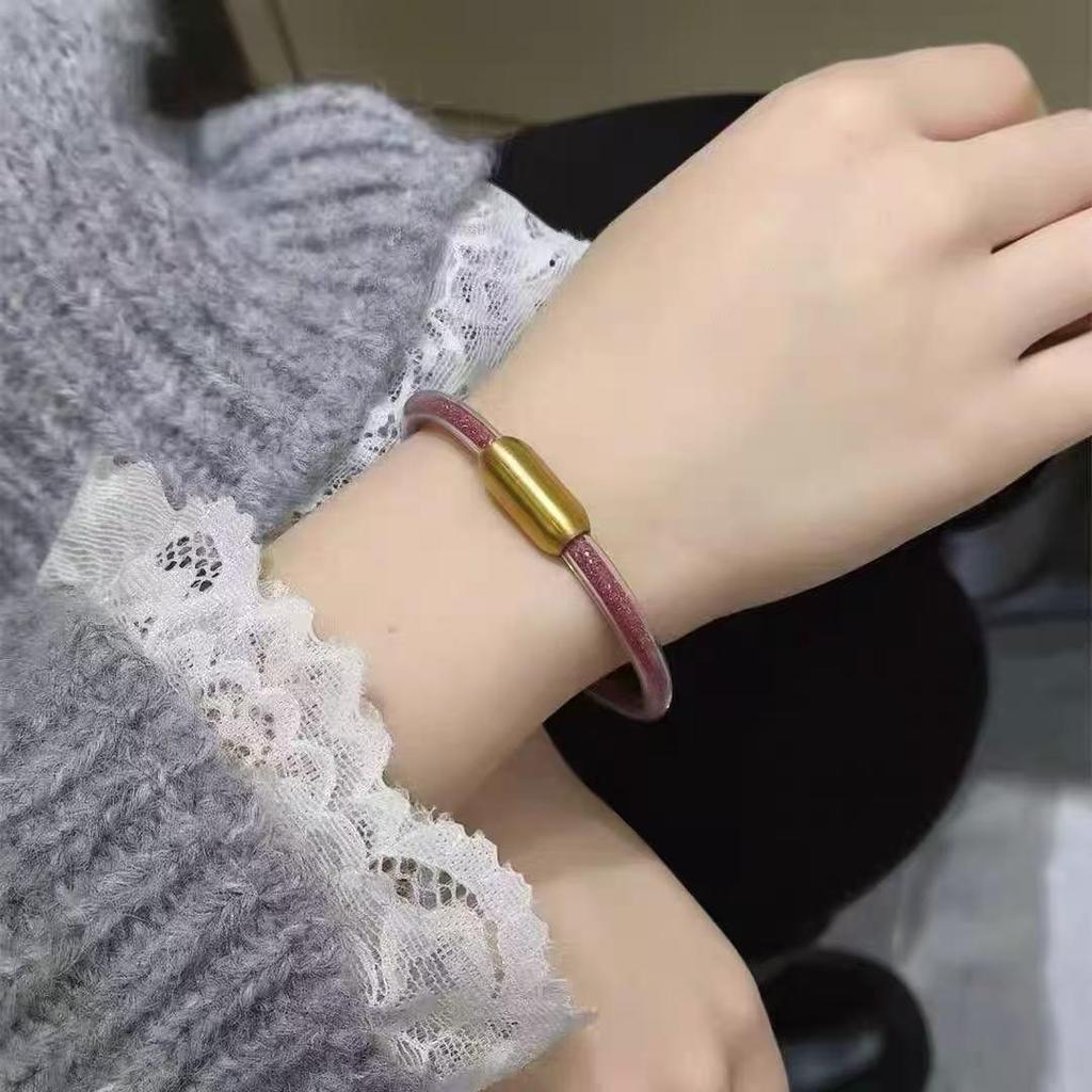 Natural Cinnabar & Purple Sand Five Elements Bangle for Women - Snake Year Child Gift