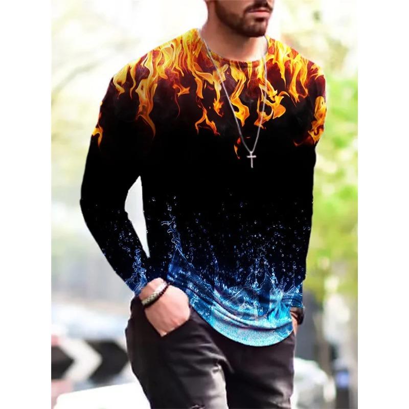 Módní vícebarevné lakované tričko s 3D potiskem Podzimní trend Street Prodyšné Harajuku Ležérní Pánská trička s dlouhým rukávem