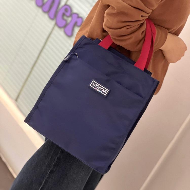 New large contrasting color portable lunch box bag, student carry bento bag at work, make-up bag, file bag, hand carry mommy