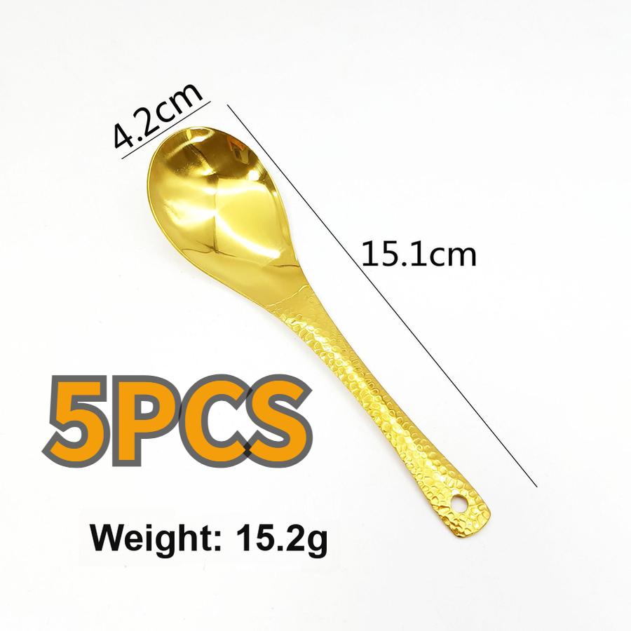5 pcs Retro Style Hammer Spoon Stainless Steel Textured Spoon Household Thickened Dinner Spoon Children's Eating Spoon High-Visuality Dessert Spoon