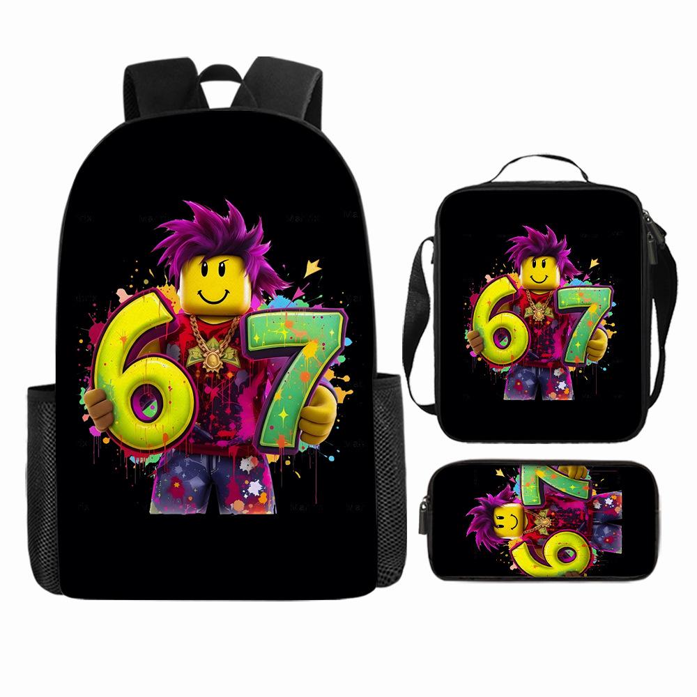 Large Capacity Schoolbag with Shoulder Strap; Student Three-piece Pencil Case Set