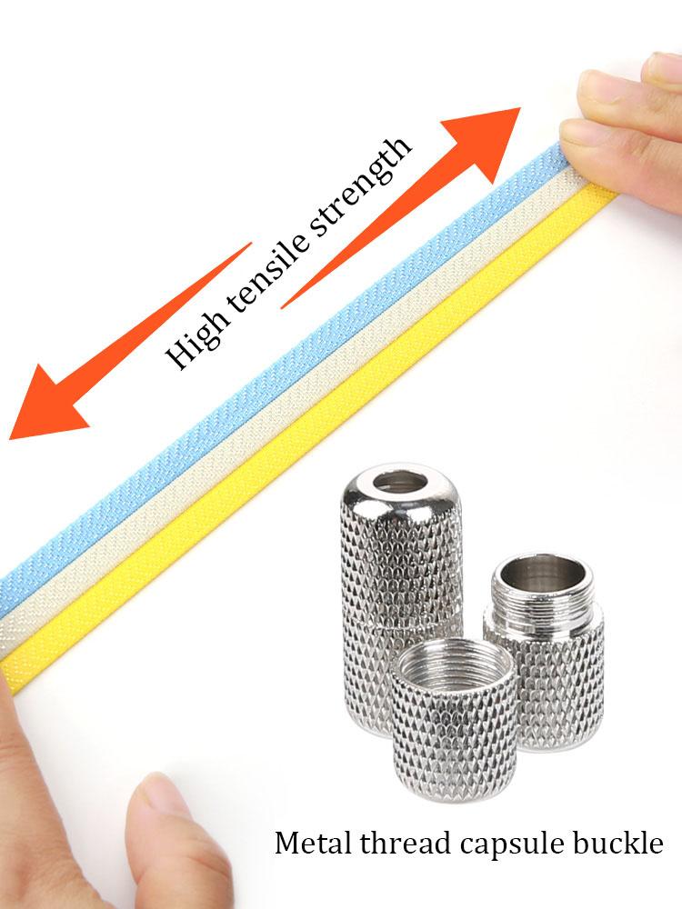 Elastic Flat Shoelaces for Sneakers No Tie Shoe Laces Metal Flower Noodle Capsule Buckle One Size Fits All for Kids and Adults