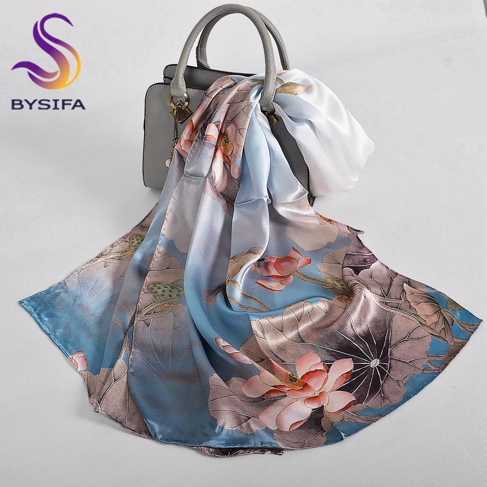 BYSIFA|Winter Blue Red Silk Shawl Scarf New Floral Long Scarves Hijabs Printed Fashion Accessories Brand Head Neck Scarves Wraps