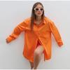 Elegant Orange Women's Oversize Shirt Satin Lapel Spring Summer Office Ladies Shirts 2023 All-match Long Sleeve Long Top Female