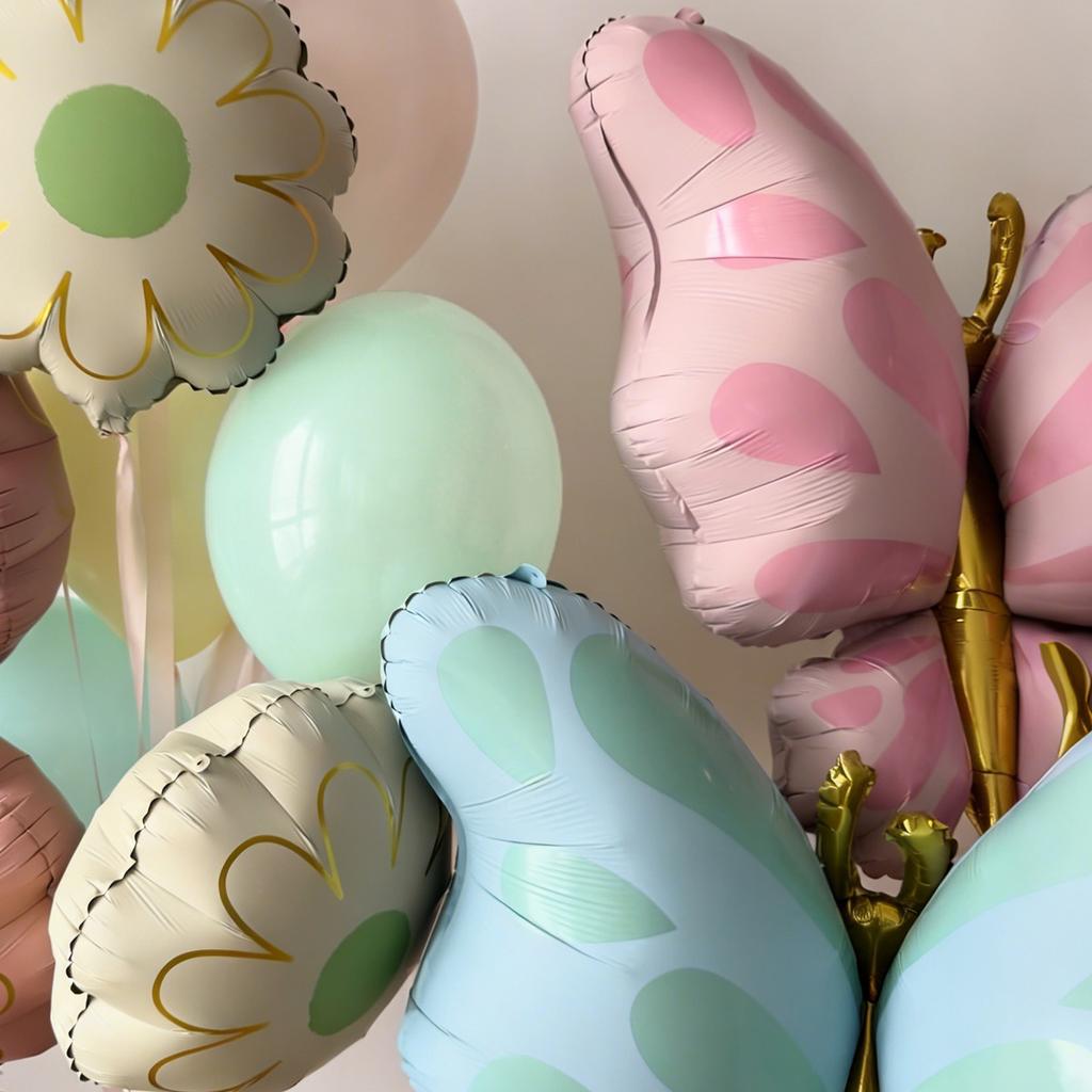 Matte Butterfly Balloon Set Flower Aluminum Film Balloon for Mother's Day Shower Birthday Decoration Butterfly Flower Balloon