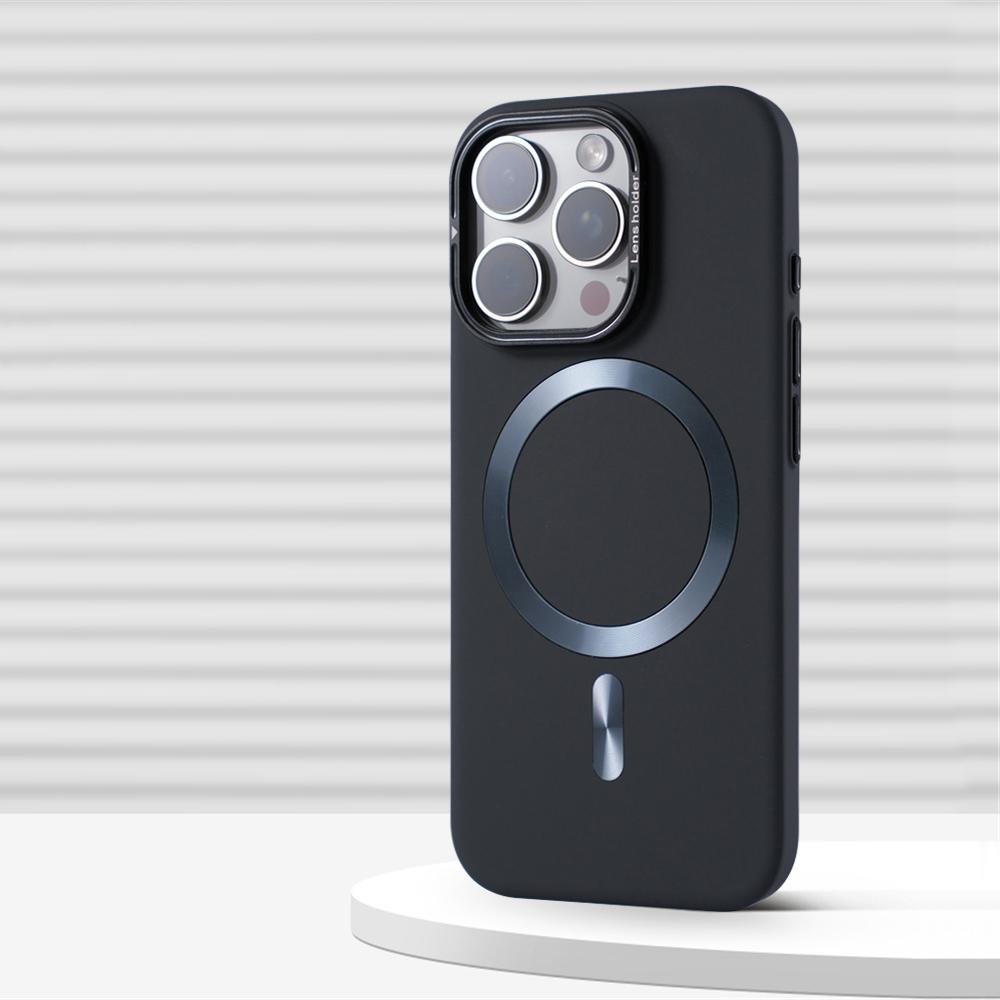 Luxury Alloy Lens Holder Slim Magnetic Hard Case For iPhone 16 15 Pro Max 14 13 For Magsafe Wireless Charge Solid Color Cover