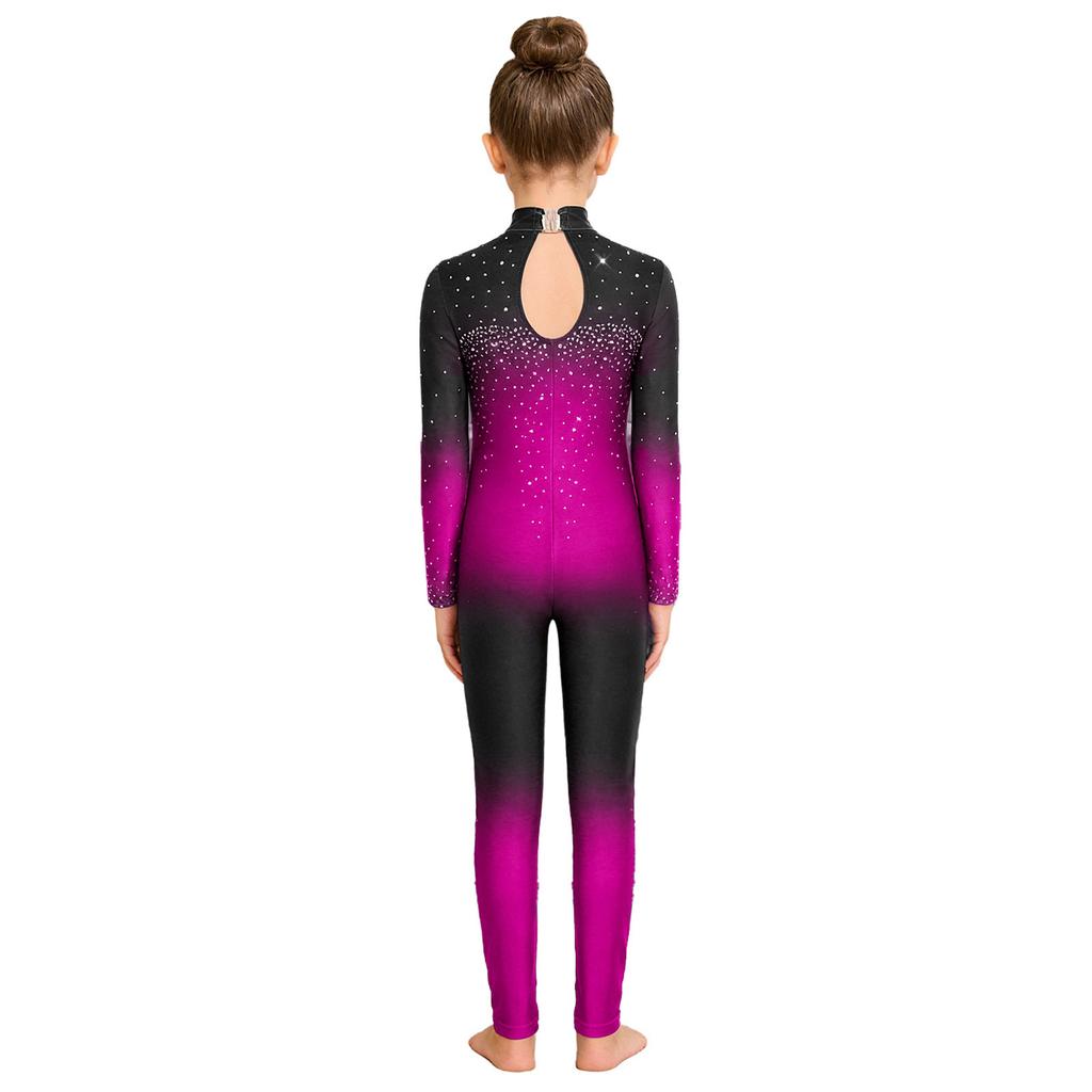 Macacão Feminino Cor Degradê Gola Alta Manga Longa Costas com Abertura Strass Brilhante Body