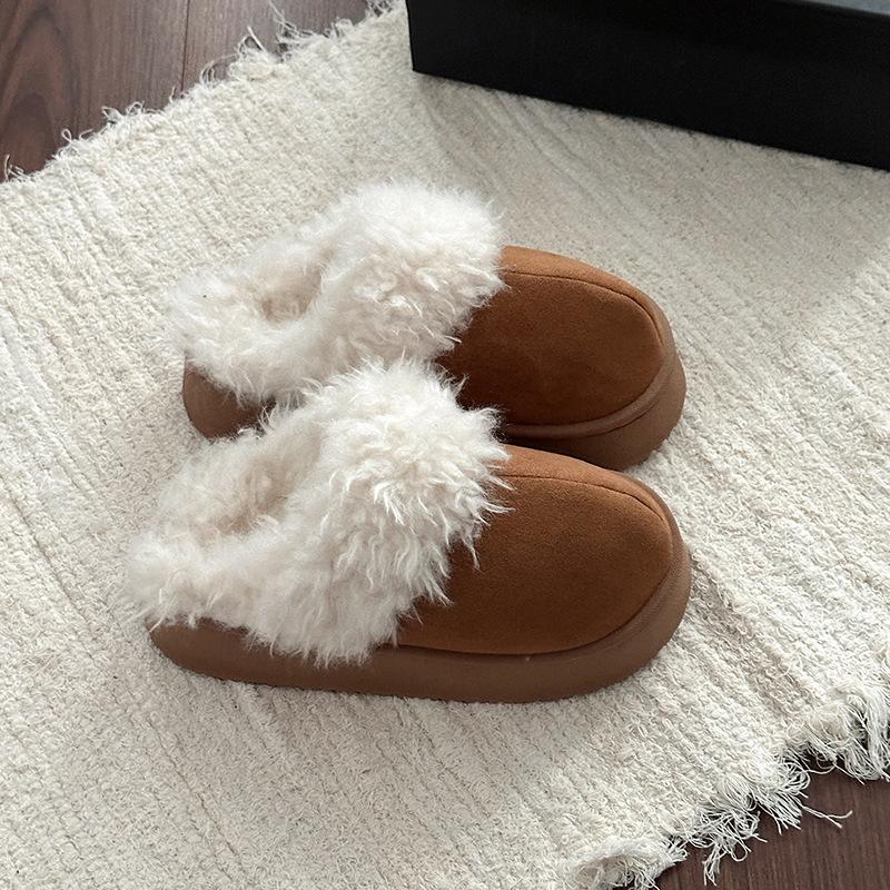 Versatile outer wear splicing plush integrated slippers fashionable thick-bottomed cotton slippers women's autumn and winter new models