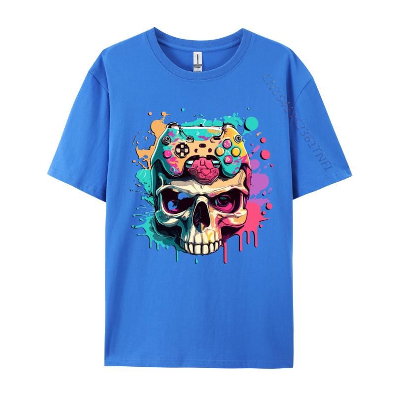 Gamer Skull Paint Splash Video Game Controller Teen Boy Tshirts Top Tshirt Tops Shirts New Arrival Cotton Printing Novelty Boy