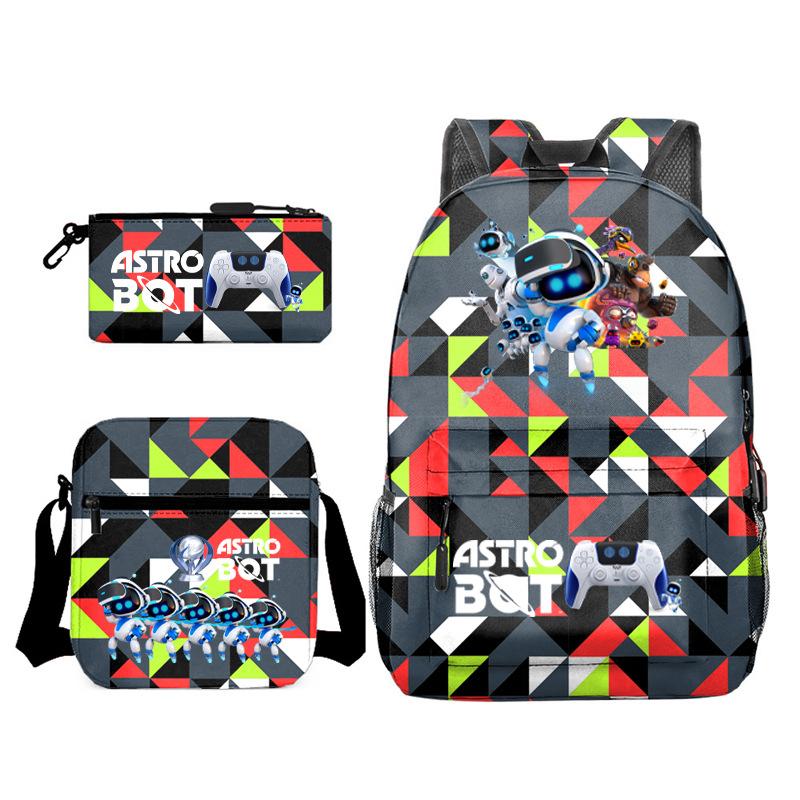 Neuer Astro-Bot, kosmischer Roboter, dreiteiliges Set, Schultasche, Umhängetasche, Federmäppchen, Rucksack.
