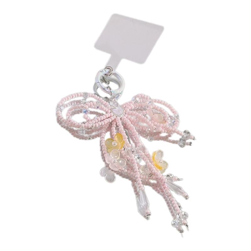 

Ланцюжок-кліпса для мобільного телефону Ручний бісерний бантик Підвіска Брелок Багатоколірний Метелик Форма бантика Прикраса для шкільного рюкзака рожевий