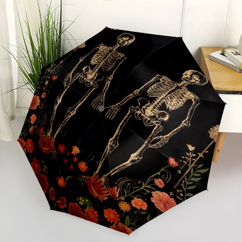 1pc   Skull Umbrella Portable Folding Umbrella Iron Frame Hole Bone Structure Outdoor Home Umbrella