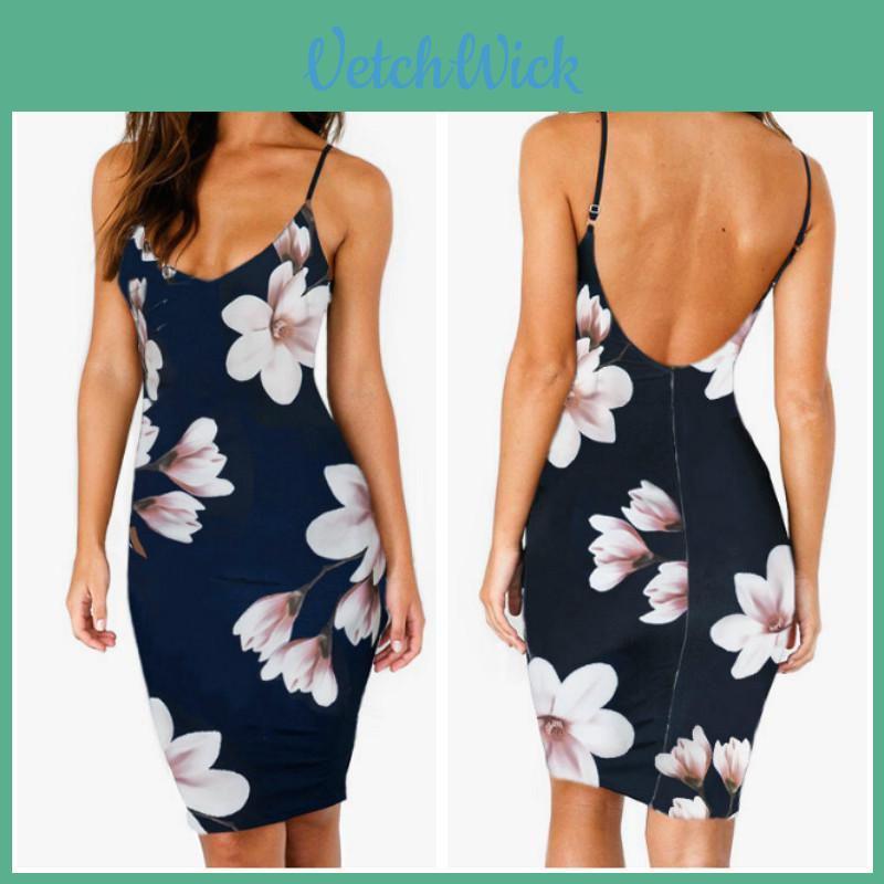 Premium Floral Summer Fashion Dress For Women Sexy Backless Bodycon Slip Dress
