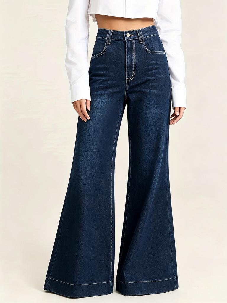 Women's Casual High Waist Wide Leg Flared Jeans