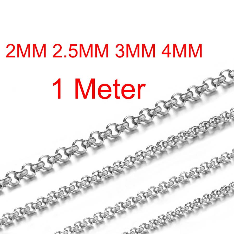 1Meter Fashion Long Box Chain Necklace Stainless Steel Basic Punk 2mm to 5mm Thick Chains Jewelry Gift for Men Women Wholesale