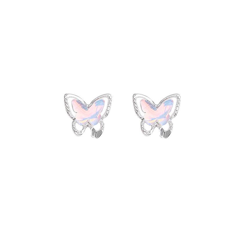 Gradually change blue and pink butterfly stud earrings female super fairy temperament girl heart sweet earrings personalized new earrings